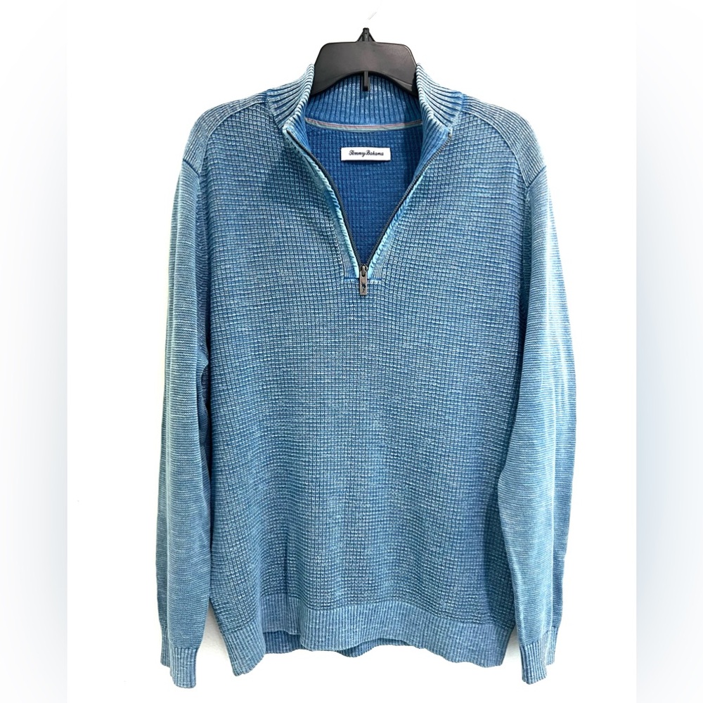 Tommy Bahama Men’s Quarter Zip Pull-over Sweater Size Large Blue